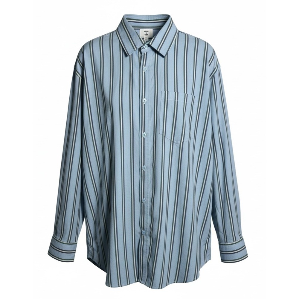 Mode of One Mens Relaxed Fit Striped Button Up Shirt  color Pale Indigo  Size‎ M